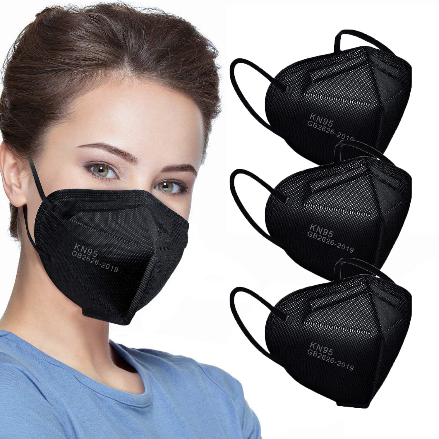 LEMENT 50pcs KN95 Face Mask Black 5 Layer Cup Dust Safety Masks Filter Efficiency≥95% Breathable Elastic Ear Loops Black Masks-1