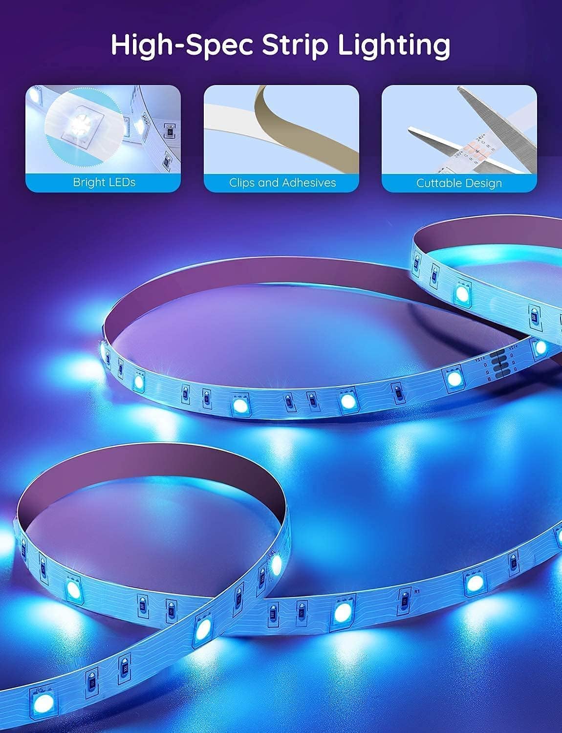 Govee 100ft LED Strip Lights, Bluetooth RGB Halloween LED Lights with App Control, 64 Scenes and Music Sync LED Strip Lighting for Bedroom, Living Room, Kitchen, Party, ETL Listed Adapter-6