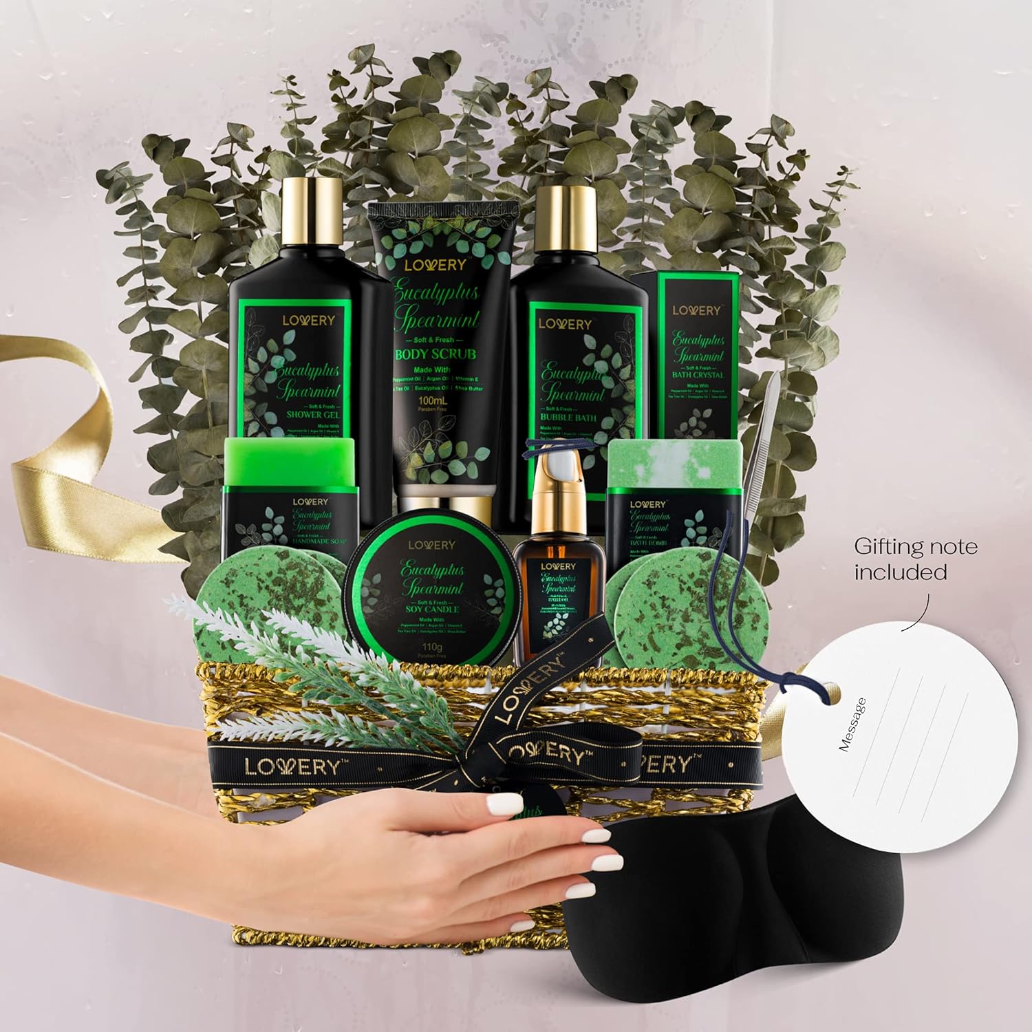 Eucalyptus Spearmint Bath Set, Home Spa Set with Natural Mint Fragrance, 17 Pcs Gift Basket, Eucalyptus Bath Oil, Shower Gel, Bubble Bath, Bath Crystal, Steamer Tablet & More, Best Birthday Gift-4