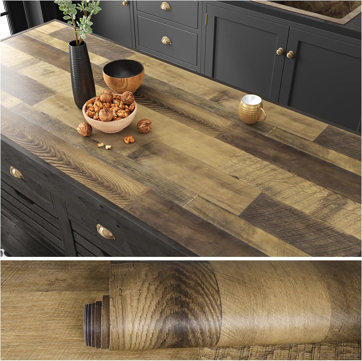 VEELIKE Butcher Block Contact Paper for Countertops Peel and Stick Waterproof Wood Contact Paper Wood Wallpaper Textured Countertop Vinyl Wood Grain Contact Paper for Kitchen Walls Floor 15.7''x354''-0