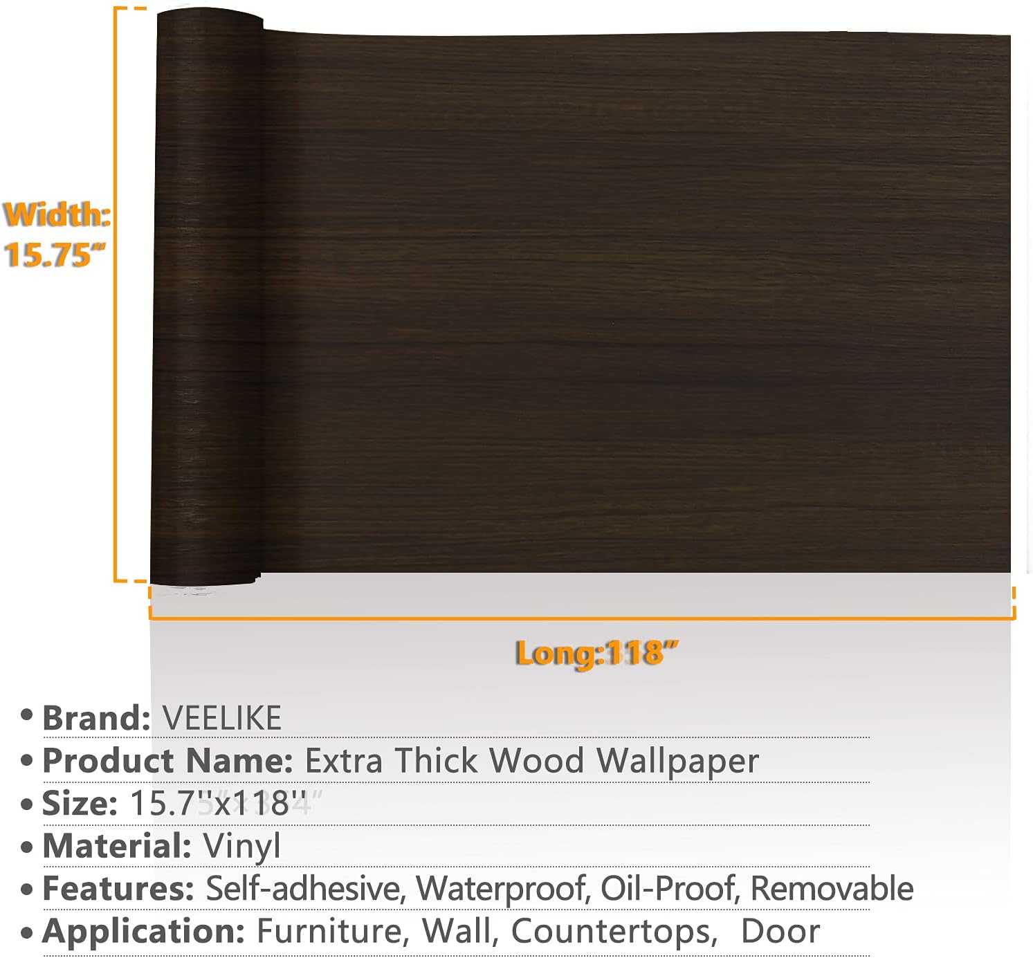 VEELIKE 15.7''x118'' Dark Wood Wallpaper Peel and Stick Removable Waterproof Wood Grain Contact Paper Self Adhesive Decorative Wood Vinyl Wrap for Cabinets Countertops Furniture Shelves Drawer Liners-8