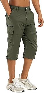 TACVASEN Men's Capri Pants 7 Pockets 3/4 Quick Dry Water-Resistant Workout Cargo Hiking Shorts