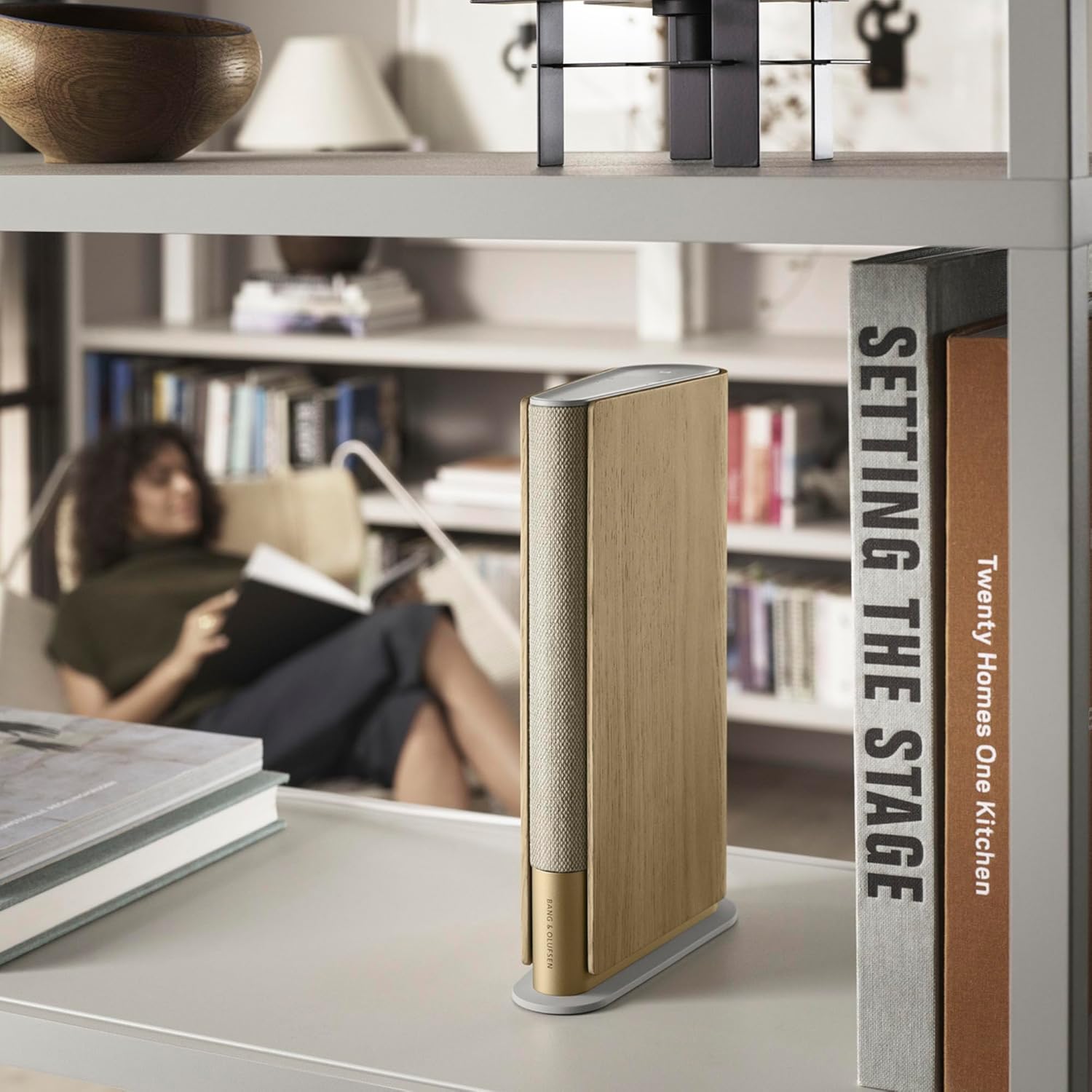 Bang & Olufsen Beosound Emerge Bookshelf Wi-Fi Speaker, Gold Tone/Light Oak-7