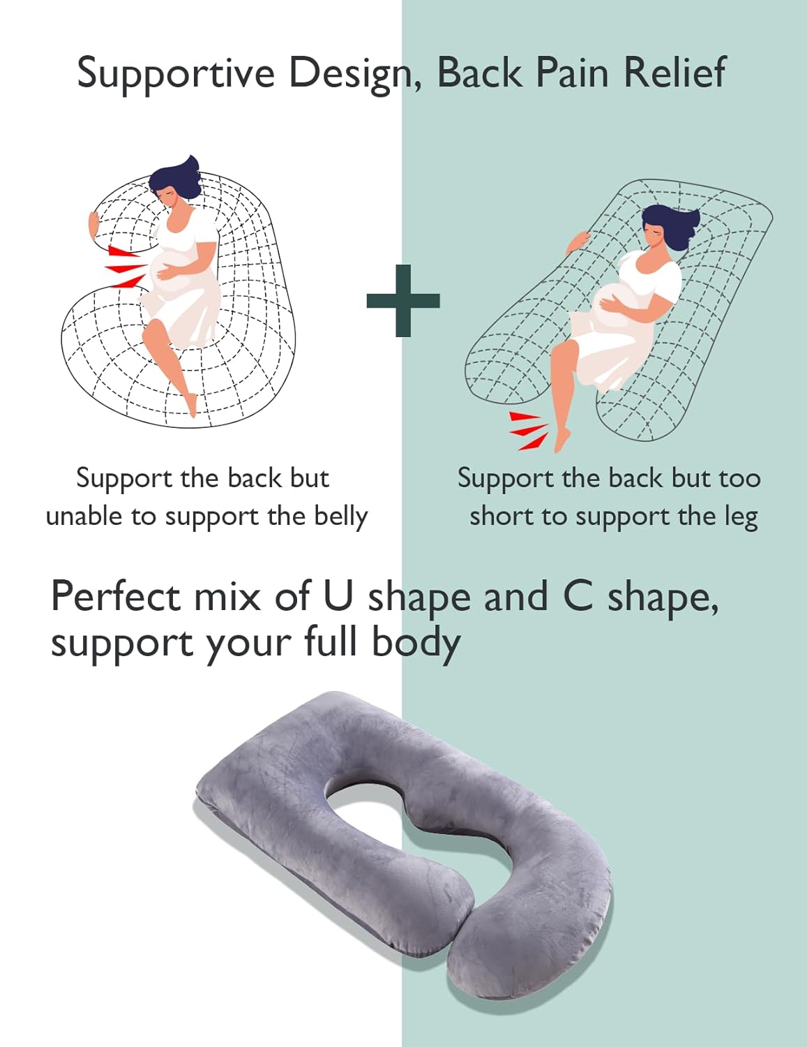 Momcozy Pregnancy Pillows for Sleeping, U Shaped Full Body Maternity Pillow with Removable Cover - Support for Back, Legs, Belly, HIPS for Pregnant Women, 57 Inch Pregnancy Pillow for Women, Grey-5