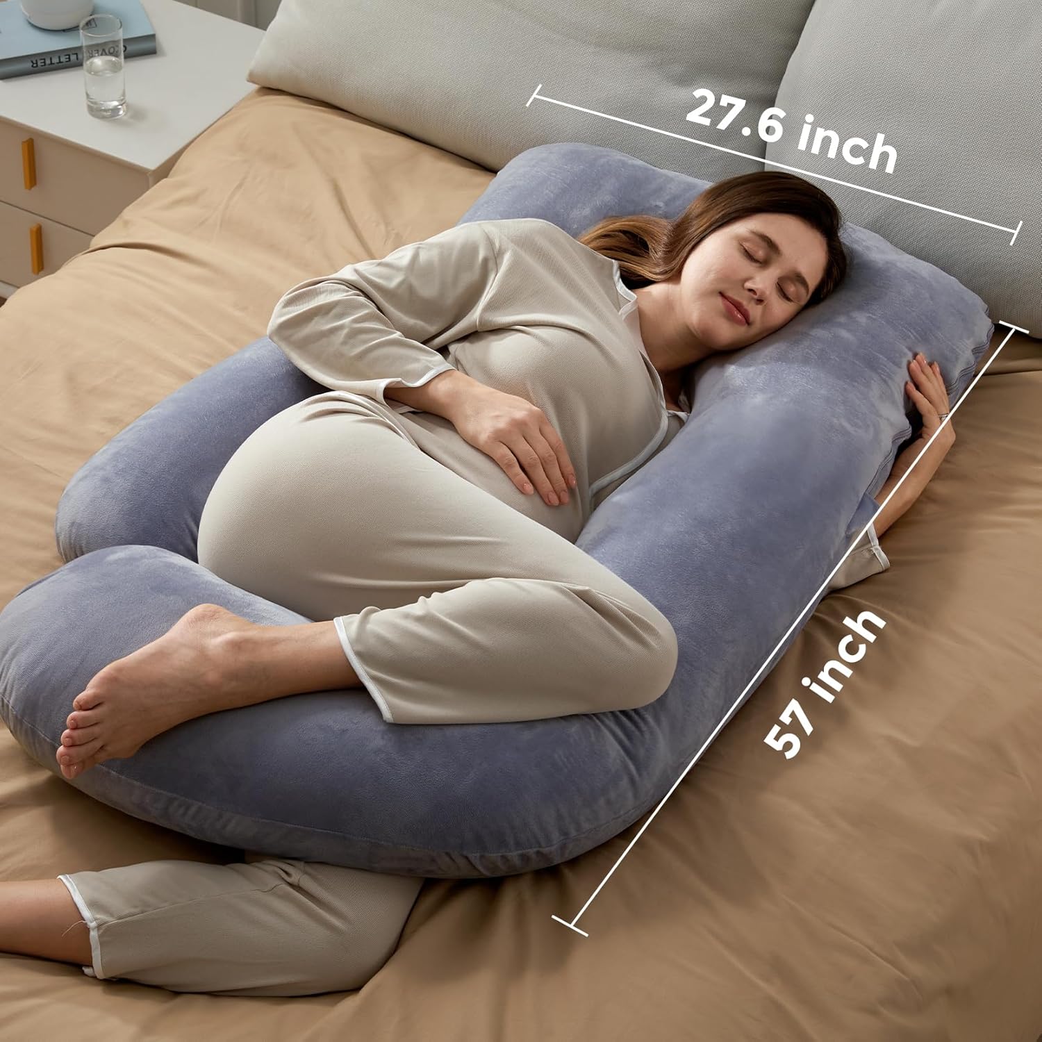 Momcozy Pregnancy Pillows for Sleeping, U Shaped Full Body Maternity Pillow with Removable Cover - Support for Back, Legs, Belly, HIPS for Pregnant Women, 57 Inch Pregnancy Pillow for Women, Grey-6