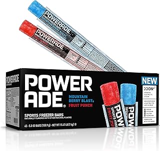 POWERADE Sports Freezer Bars, Giant Sized 5.5 oz Refreshing Ice Pops with Electrolytes B Vitamins – Naturally Flavored, Mountain Berry Blast and Fruit Punch, 45 Total Freezer Bars