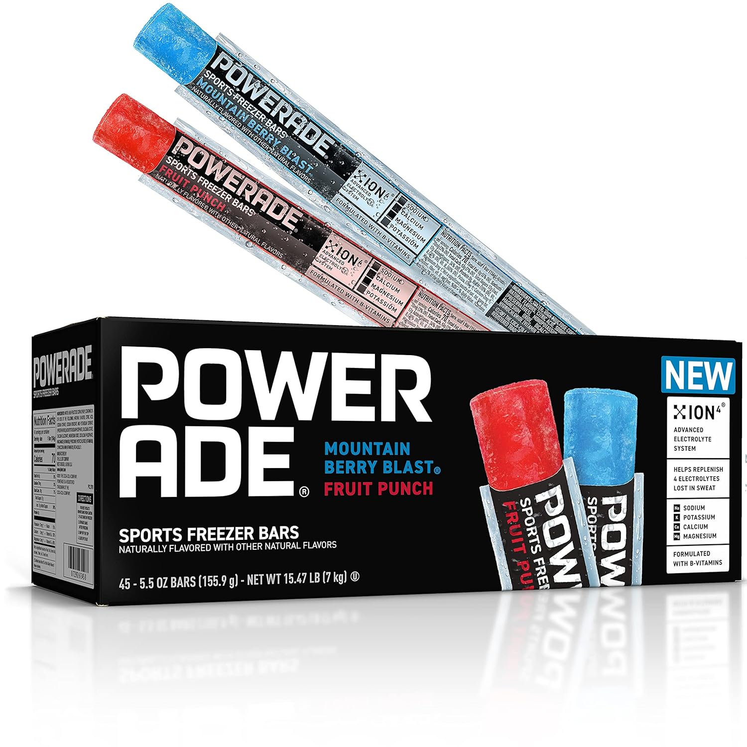 POWERADE Sports Freezer Bars, Giant Sized 5.5 oz Refreshing Ice Pops with Electrolytes B Vitamins – Naturally Flavored, Mountain Berry Blast and Fruit Punch, 45 Total Freezer Bars-0