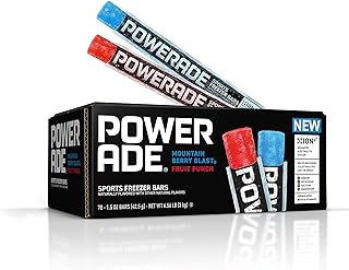 Powerade Sports Freezer Bars, 1.5 oz, Refreshing Ice Pops with Electrolytes B Vitamins, Naturally Flavored with Other Natural Flavors, Mountain Berry Blast and Fruit Punch, 70 Count