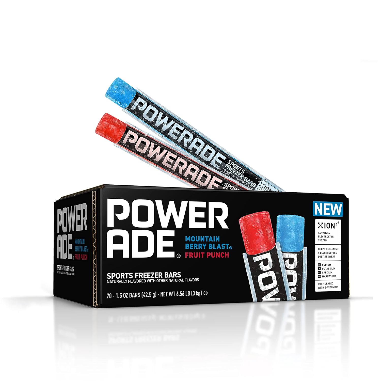 Powerade Sports Freezer Bars, 1.5 oz, Refreshing Ice Pops with Electrolytes B Vitamins, Naturally Flavored with Other Natural Flavors, Mountain Berry Blast and Fruit Punch, 70 Count-0