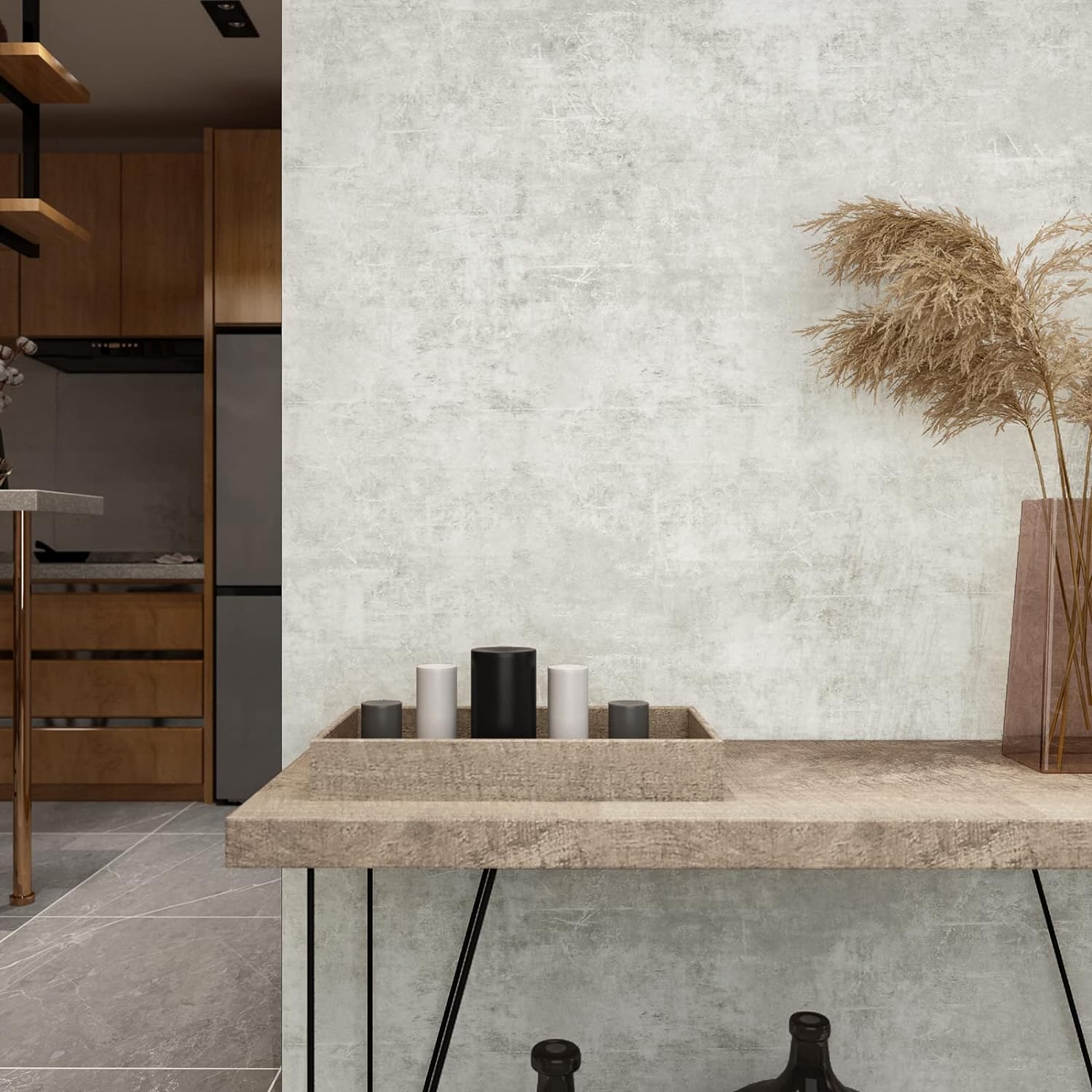 VEELIKE 15.7''x354'' Concrete Contact Paper for Countertops Waterproof Light Concrete Wallpaper Texture Peel and Stick Concrete Wall Paper Self Adhesive Cement Murals Removable for Cabinets Furniture-5