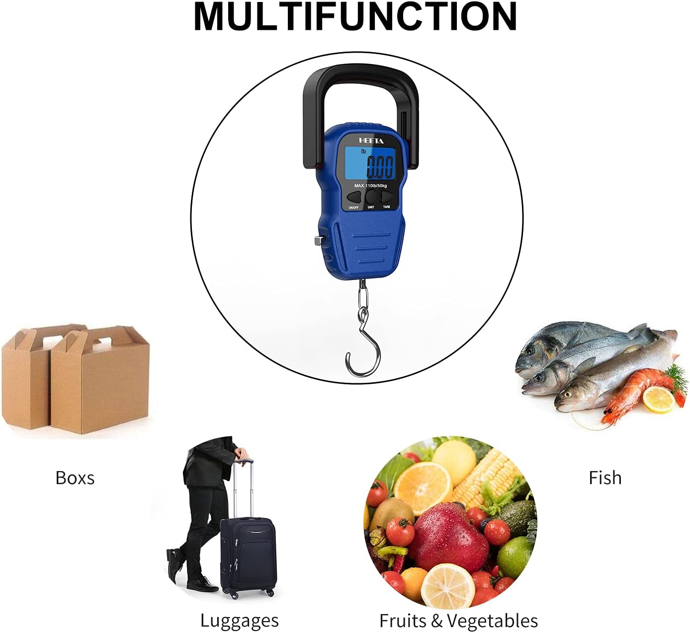 HEETA Fish Scale with Backlit LCD Display, Up to 110lb/50kg Digital Portable Hanging Fish Weight Scale with Hook & Measuring Tape for Home, Farm, Outdoor, Hunting, Fishing, 2 AAA Batteries Included-6