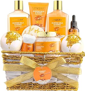 Gift Basket for Women - 10 Pc Almond Milk & Honey Beauty & Personal Care Set - Home Bath Pampering Package for Relaxing - Spa Self Care Kit - Thank You, Birthday, Mom, Anniversary Gift