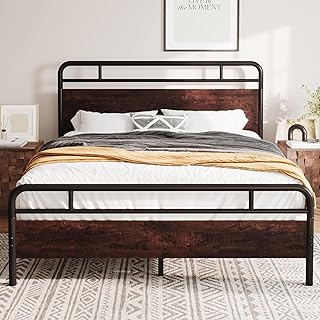 Allewie Queen Size Platform Bed Frame with Wooden Headboard and Footboard, Heavy Duty 13 Metal Slats Support, Under Bed Storage, No Box Spring Needed, Noise Free, Easy Assembly, Mahogany