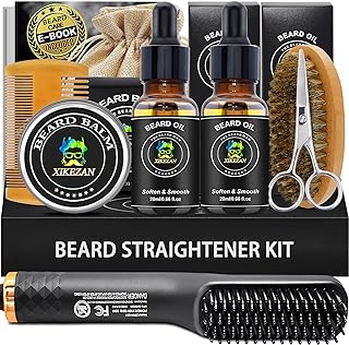 Beard Kit,Beard Grooming Kit,w/Beard Straightener,Beard Oil,Beard Balm,Beard Comb,Beard Scissor,Razor & Brush Stands,Bag,E-Book,Beard Care Christmas Dad Gifts for Men Him Father