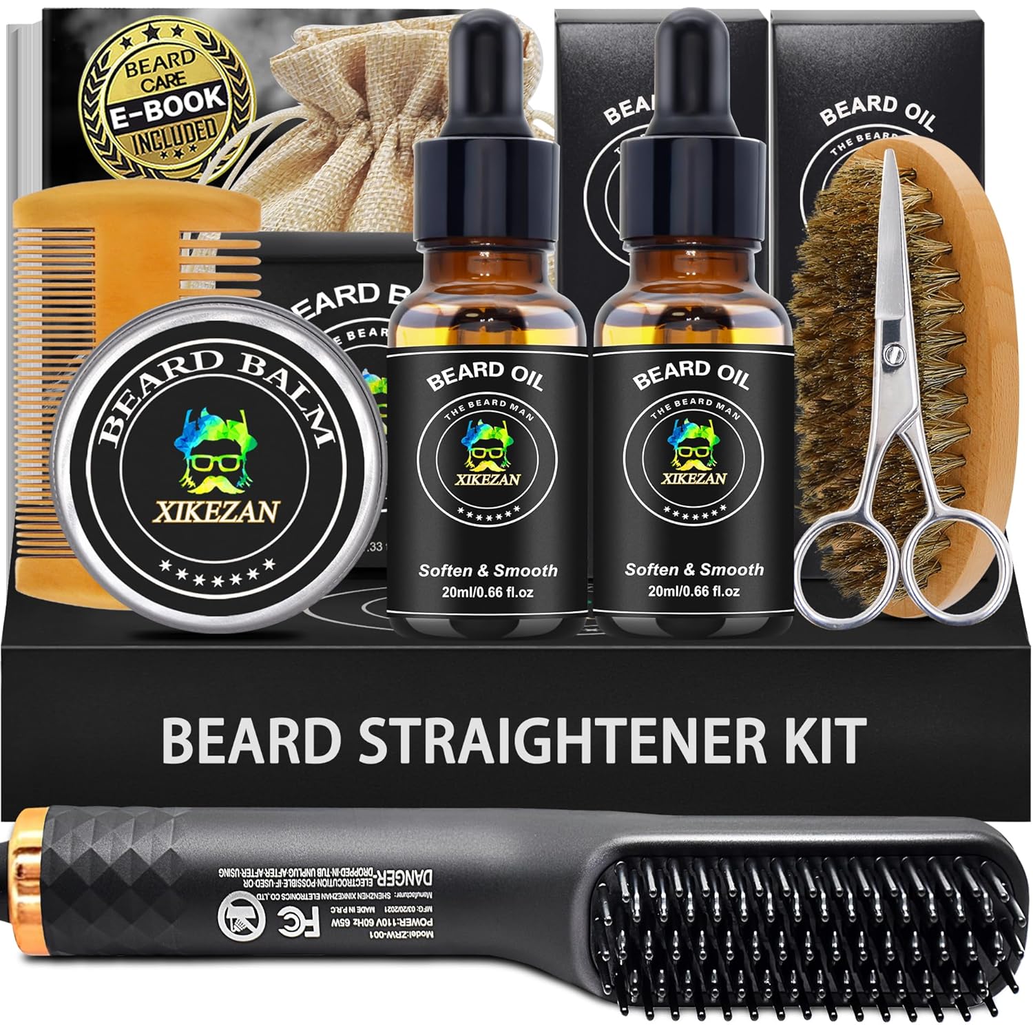 Beard Kit,Beard Grooming Kit,w/Beard Straightener,Beard Oil,Beard Balm,Beard Comb,Beard Scissor,Razor & Brush Stands,Bag,E-Book,Beard Care Christmas Dad Gifts for Men Him Father-0