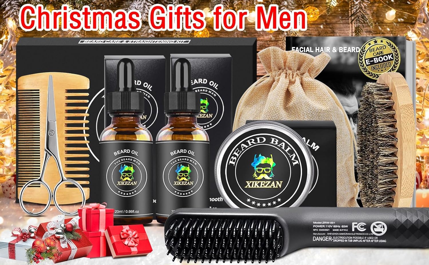 Beard Kit,Beard Grooming Kit,w/Beard Straightener,Beard Oil,Beard Balm,Beard Comb,Beard Scissor,Razor & Brush Stands,Bag,E-Book,Beard Care Christmas Dad Gifts for Men Him Father-1