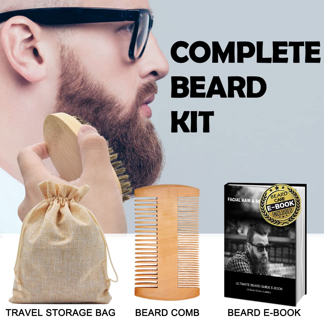 Beard Kit,Beard Grooming Kit,w/Beard Straightener,Beard Oil,Beard Balm,Beard Comb,Beard Scissor,Razor & Brush Stands,Bag,E-Book,Beard Care Christmas Dad Gifts for Men Him Father-6