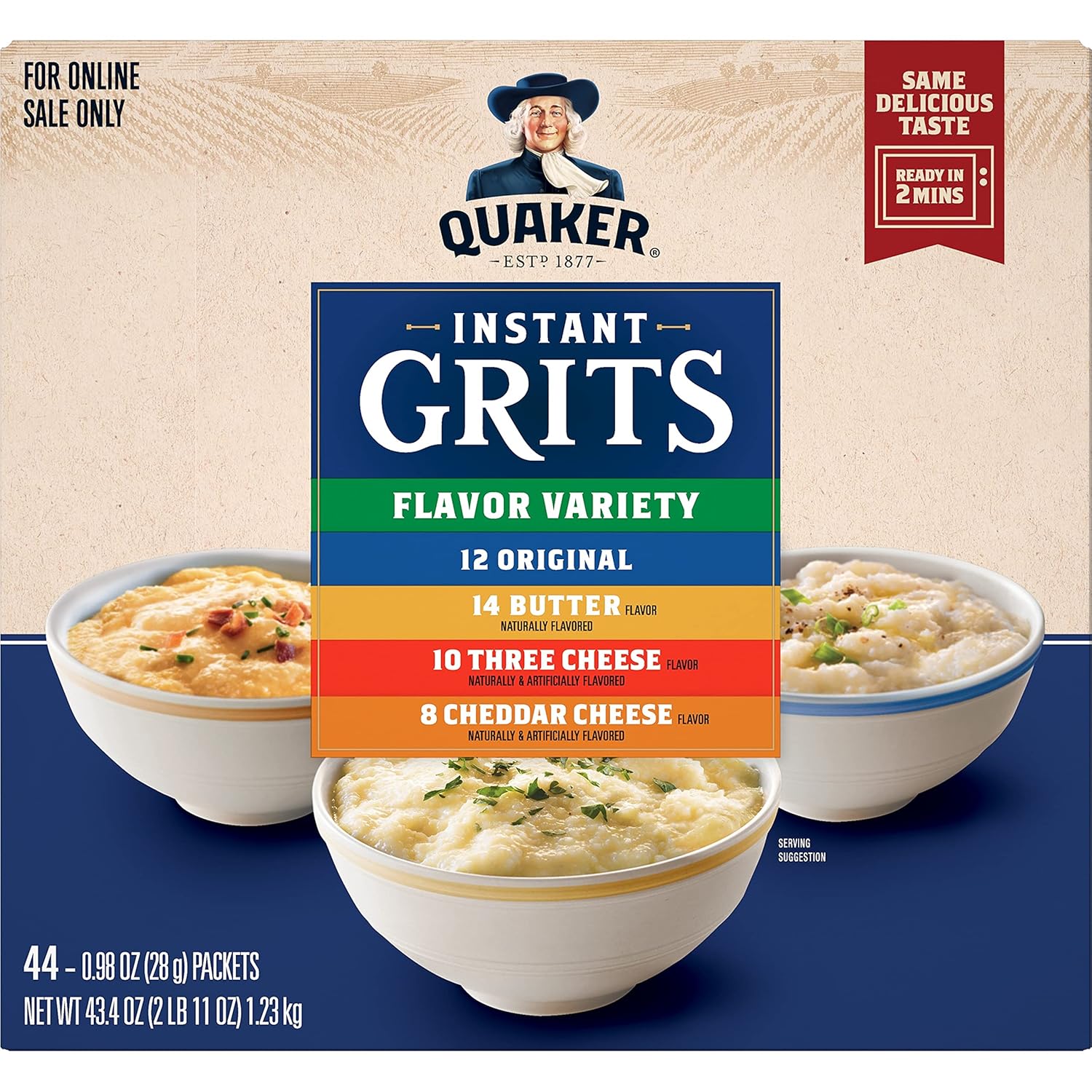 Quaker Instant Grits, 4 Flavor Variety Pack, 0.98oz Packets,44 Count (Pack of 1)-1