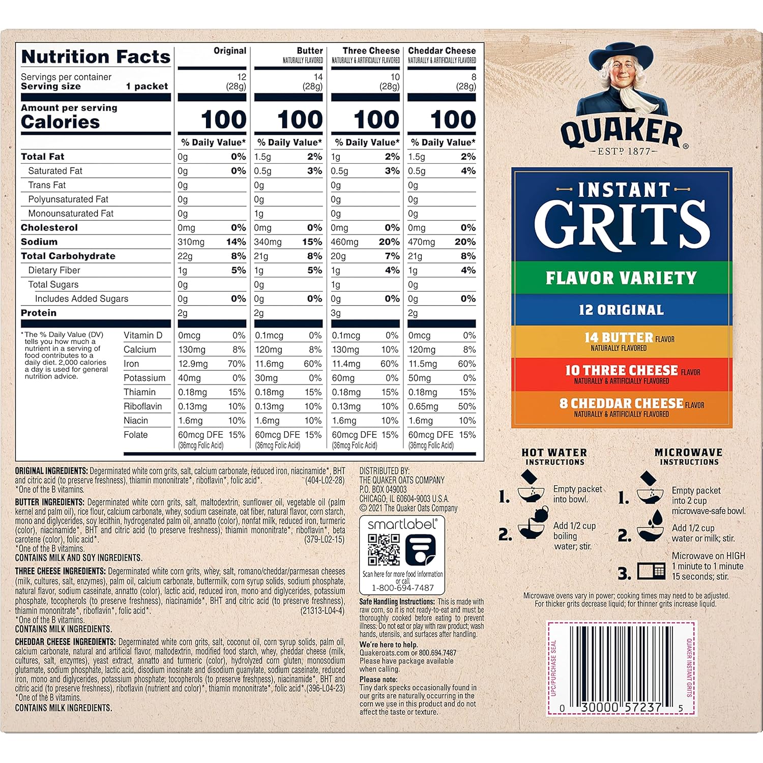 Quaker Instant Grits, 4 Flavor Variety Pack, 0.98oz Packets,44 Count (Pack of 1)-3