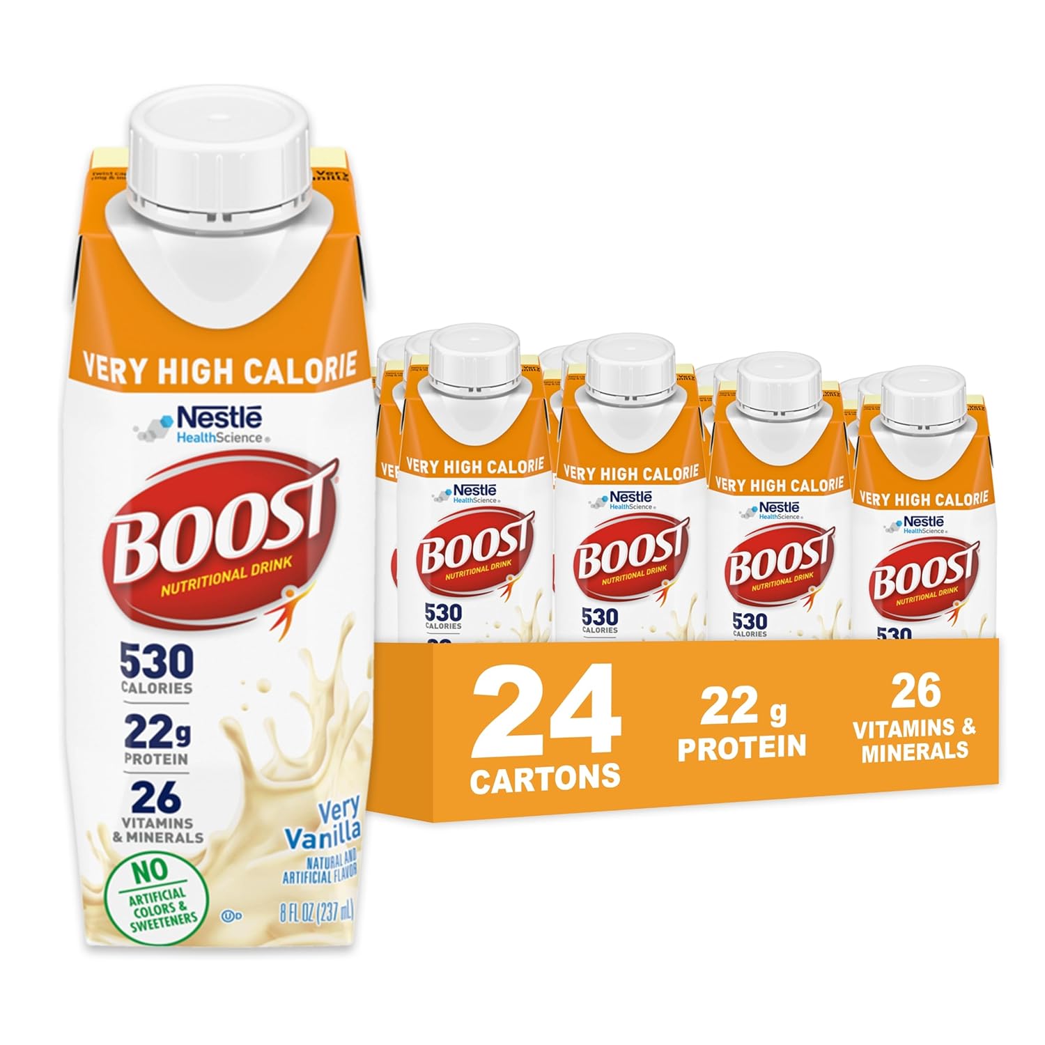 Boost Very High Calorie Vanilla Nutritional Drink – 22g Protein, 530 Nutrient Rich Calories, 8 Fl Oz (Pack of 24)-0