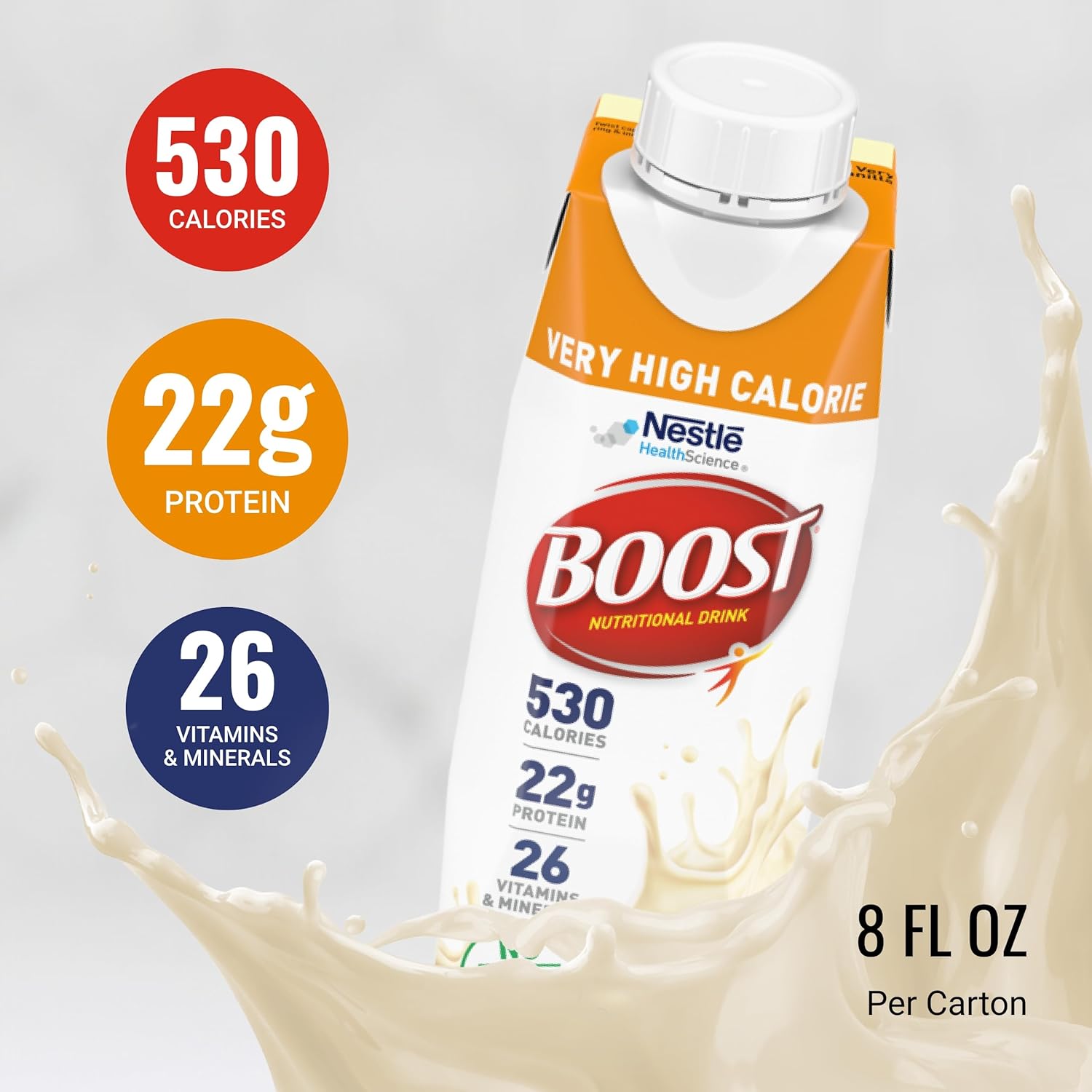 Boost Very High Calorie Vanilla Nutritional Drink – 22g Protein, 530 Nutrient Rich Calories, 8 Fl Oz (Pack of 24)-3