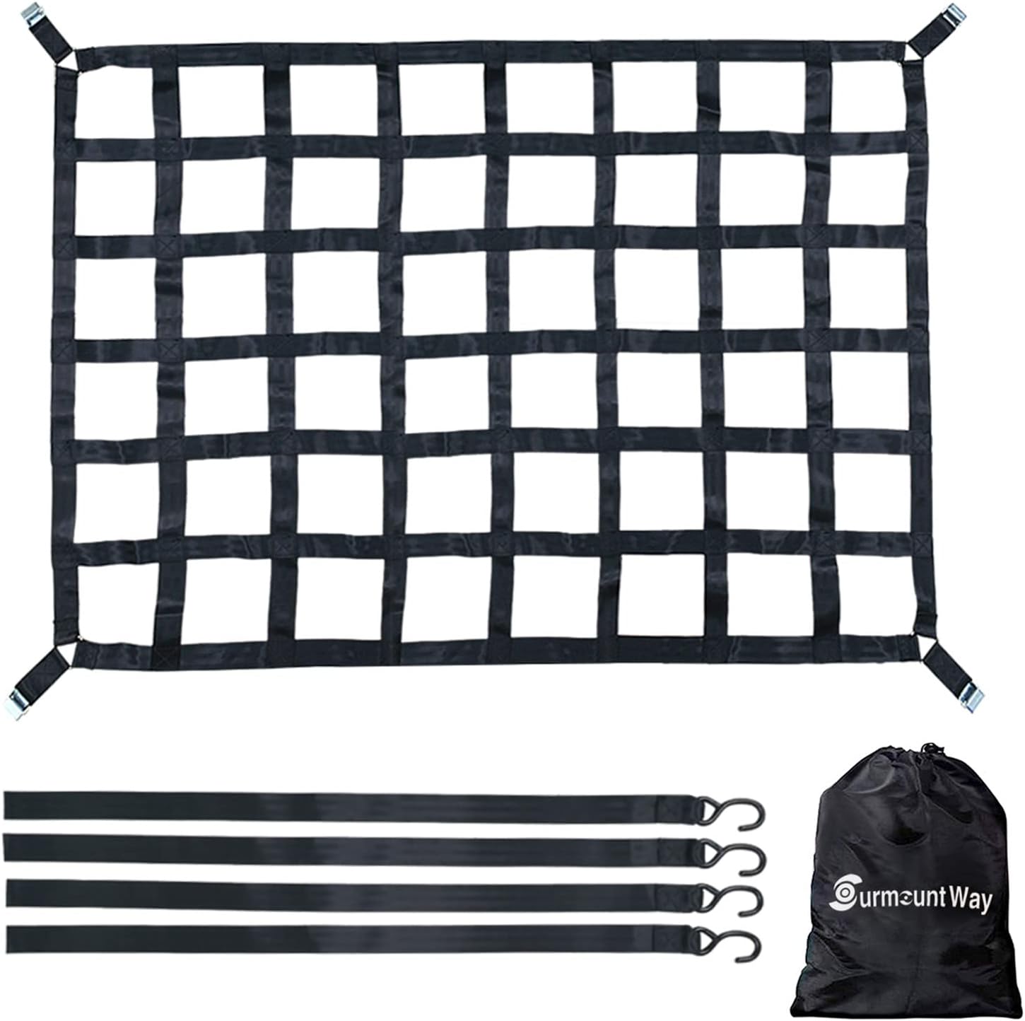 Surmountway Cargo Net for Pickup Truck Bed(42" x 50"), Truck Bed Cargo Net with Capacity 1100LBS, Heavy Duty Cargo Nets with Adjustable Cam Buckles & S-Hooks, Truck Cargo Net for Trailer Trucks-0