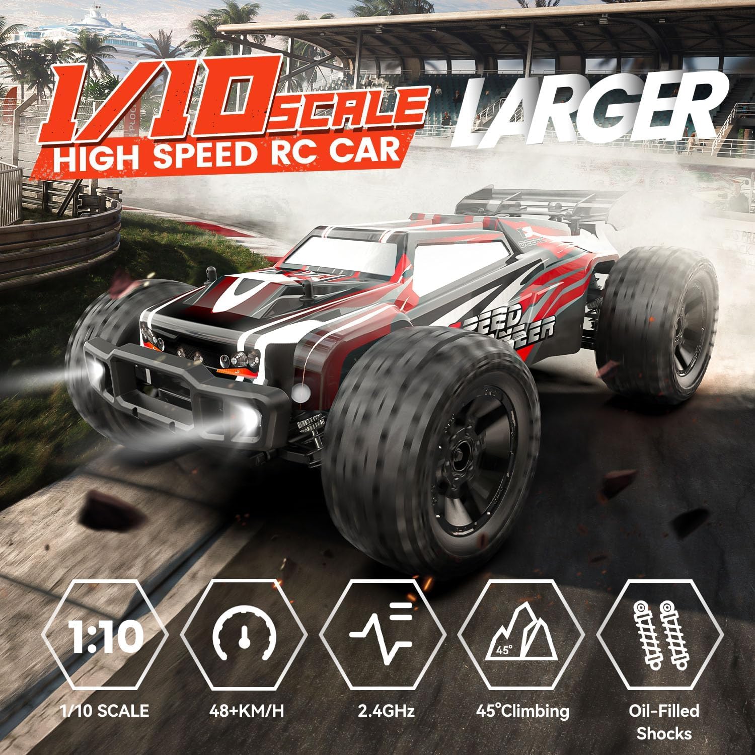 DEERC 9206E DIY Extra Shell 1:10 Scale Large RC Cars,48+ KM/H Hobby Grade High Speed Remote Control Car for Adults Boys,All Terrain 4WD 2.4GHz Off Road Monster RC Truck with 2 Battery for 40+ Min Play-1