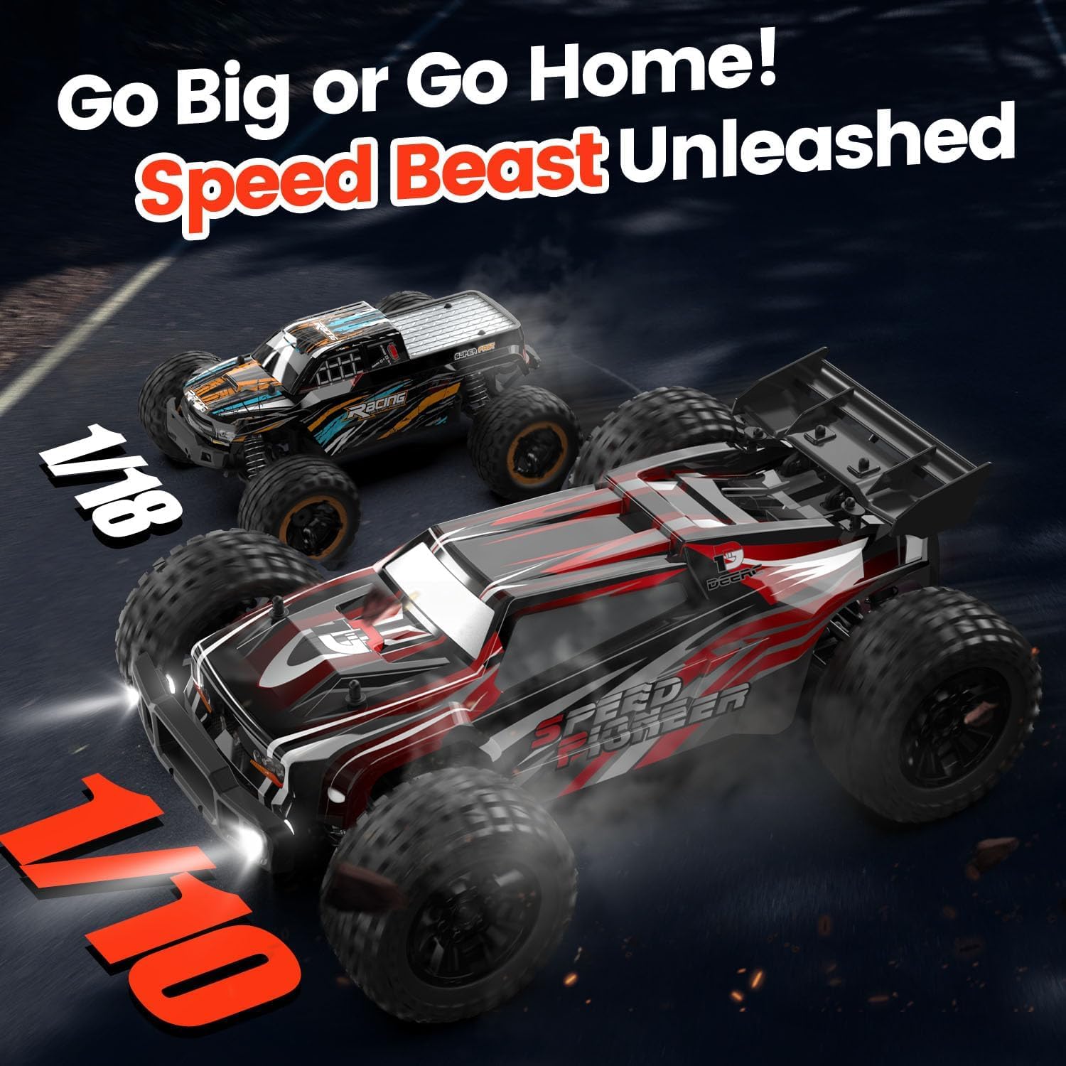 DEERC 9206E DIY Extra Shell 1:10 Scale Large RC Cars,48+ KM/H Hobby Grade High Speed Remote Control Car for Adults Boys,All Terrain 4WD 2.4GHz Off Road Monster RC Truck with 2 Battery for 40+ Min Play-2