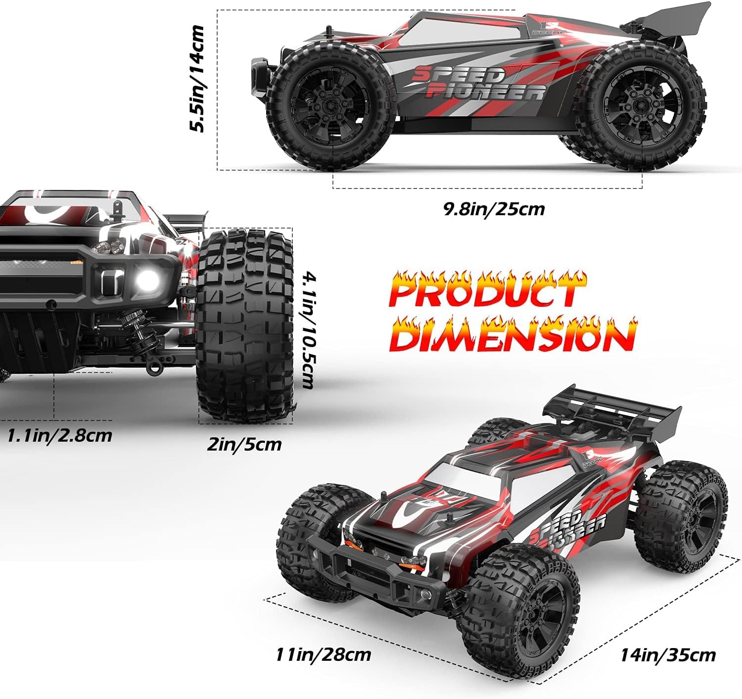 DEERC 9206E DIY Extra Shell 1:10 Scale Large RC Cars,48+ KM/H Hobby Grade High Speed Remote Control Car for Adults Boys,All Terrain 4WD 2.4GHz Off Road Monster RC Truck with 2 Battery for 40+ Min Play-6