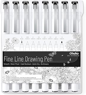 Ohuhu Micro Pen Fineliner Drawing Pens: 8 Sizes Fineliner Pens Pigment Black Ink Assorted Point Sizes Waterproof for Writing Drawing Journaling Sketching Anime Manga Watercolor for Artists Beginners