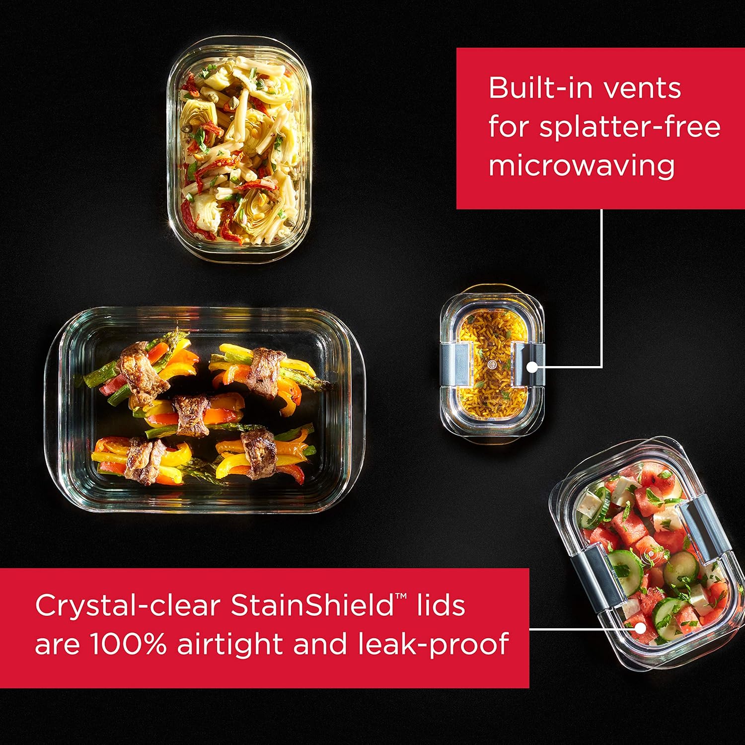 Rubbermaid Brilliance Glass Storage Food Containers with Lids (18 Pieces Total), Set of 9 (Varied Sizes), Clear, 9 Count-1