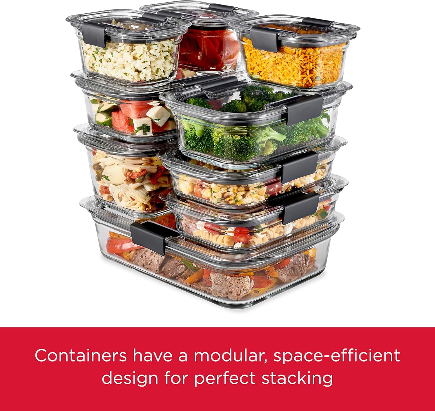 Rubbermaid Brilliance Glass Storage Food Containers with Lids (18 Pieces Total), Set of 9 (Varied Sizes), Clear, 9 Count-4