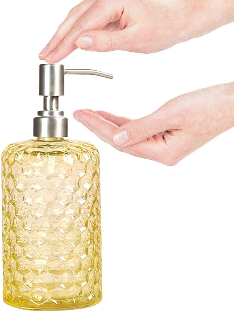 Soap Dispenser with Stainless Steel Pump, Refillable Liquid Hand Soap Dish Soap Dispensers for Bathroom Counter, Kitchen Sink (Yellow)-4