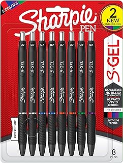 Sharpie S-Gel, Gel Pens, Drawing Pens, Gel Ink Pens For Journaling, Writing Pens, Coloring Pens, Medium Point Pens (0.7Mm), Assorted Colors, 8 Count