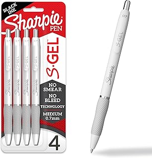 Sharpie S-Gel, Gel Pens, Drawing Pens, Gel Ink Pens For Journaling, Writing Pens, Coloring Pens, Medium Point Pens (0.7Mm), Pearl White Body, Black Gel Ink Pens, 4 Count