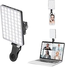 Newmowa 60 LED High Power Rechargeable Clip Fill Video Conference Light with Front & Back Clip, Adjusted 3 Light Modes for Phone, iPhone, Android, iPad, Laptop, for Makeup, TikTok, Selfie, Vlog