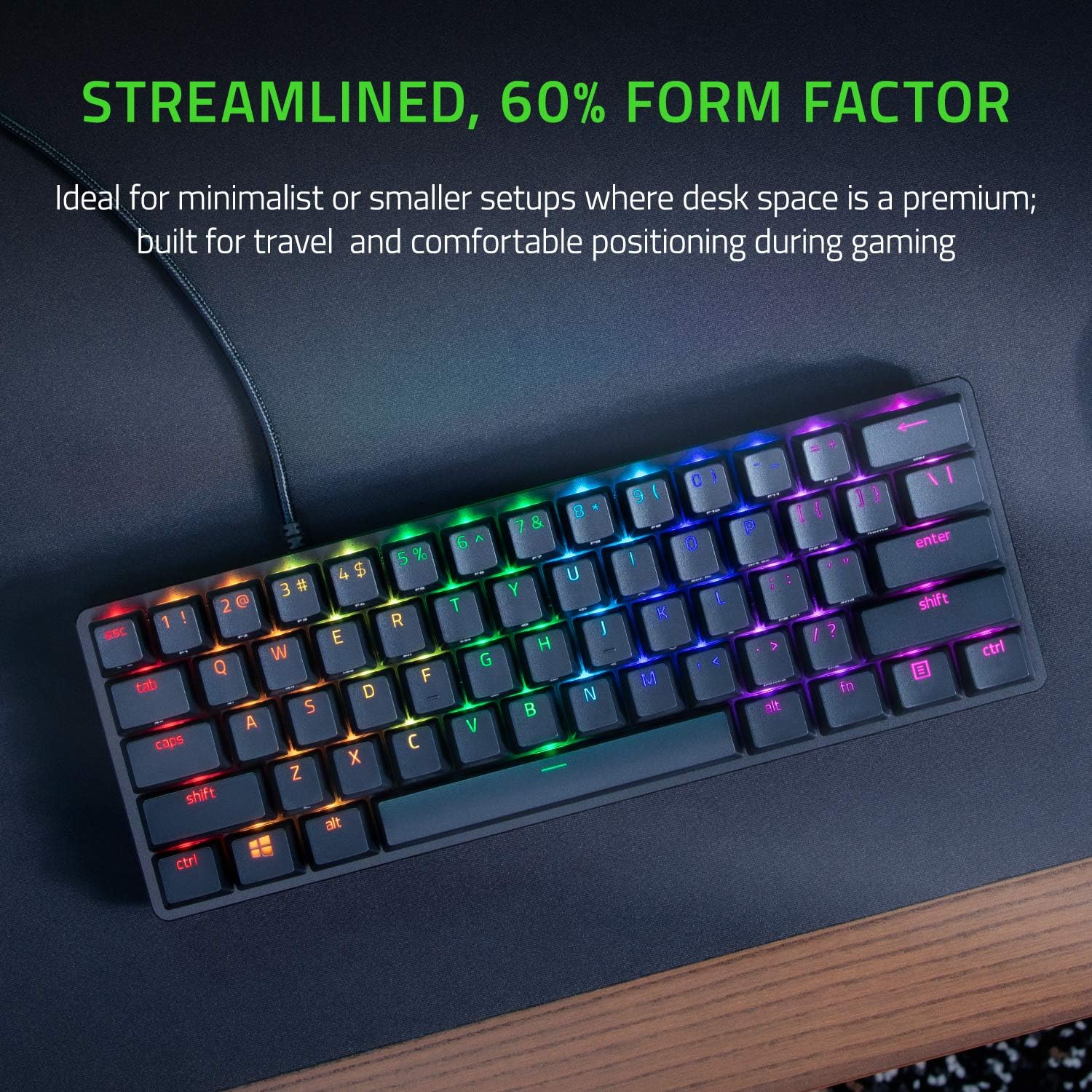 Razer Huntsman Mini 60% Gaming Keyboard: Fast Keyboard Switches - Clicky Optical Switches - Chroma RGB Lighting - PBT Keycaps - Onboard Memory - Snap Tap - Black-1