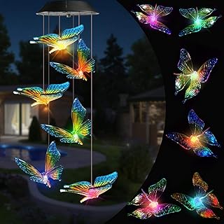 Toodour Solar Wind Chime, Color Changing Wind Chimes Butterfly, LED Decorative Mobile, for Mom, Waterproof Outdoor Decorative Lights for Garden, Patio, Party, Yard, Window Xmas Decor