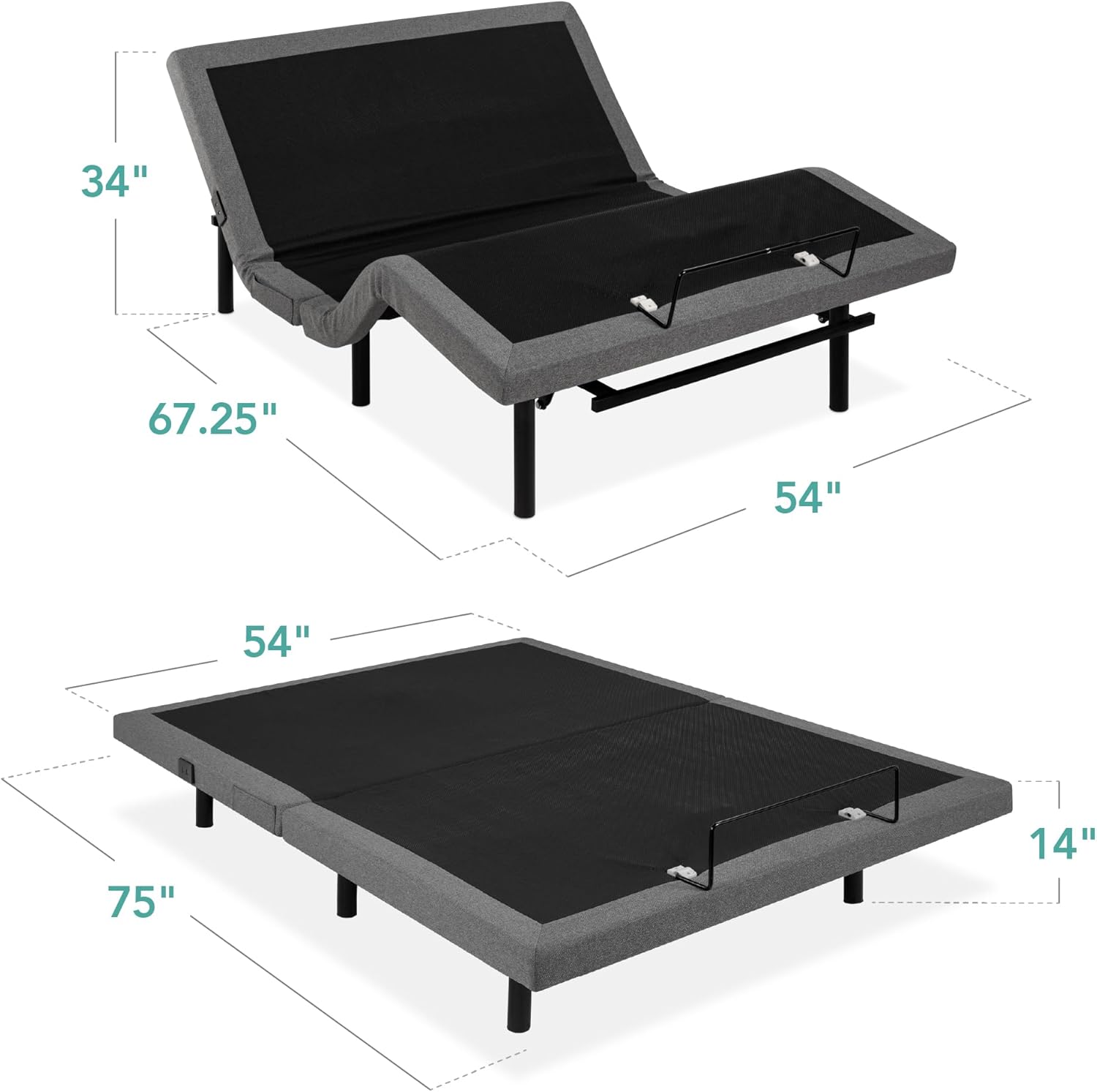 Best Choice Products Ergonomic Queen Size Adjustable Bed, Zero Gravity Base for Stress Management w/Wireless Remote Control, Massage, USB Ports-1