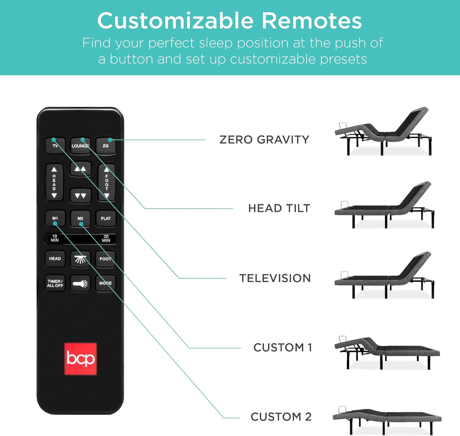 Best Choice Products Ergonomic Queen Size Adjustable Bed, Zero Gravity Base for Stress Management w/Wireless Remote Control, Massage, USB Ports-3