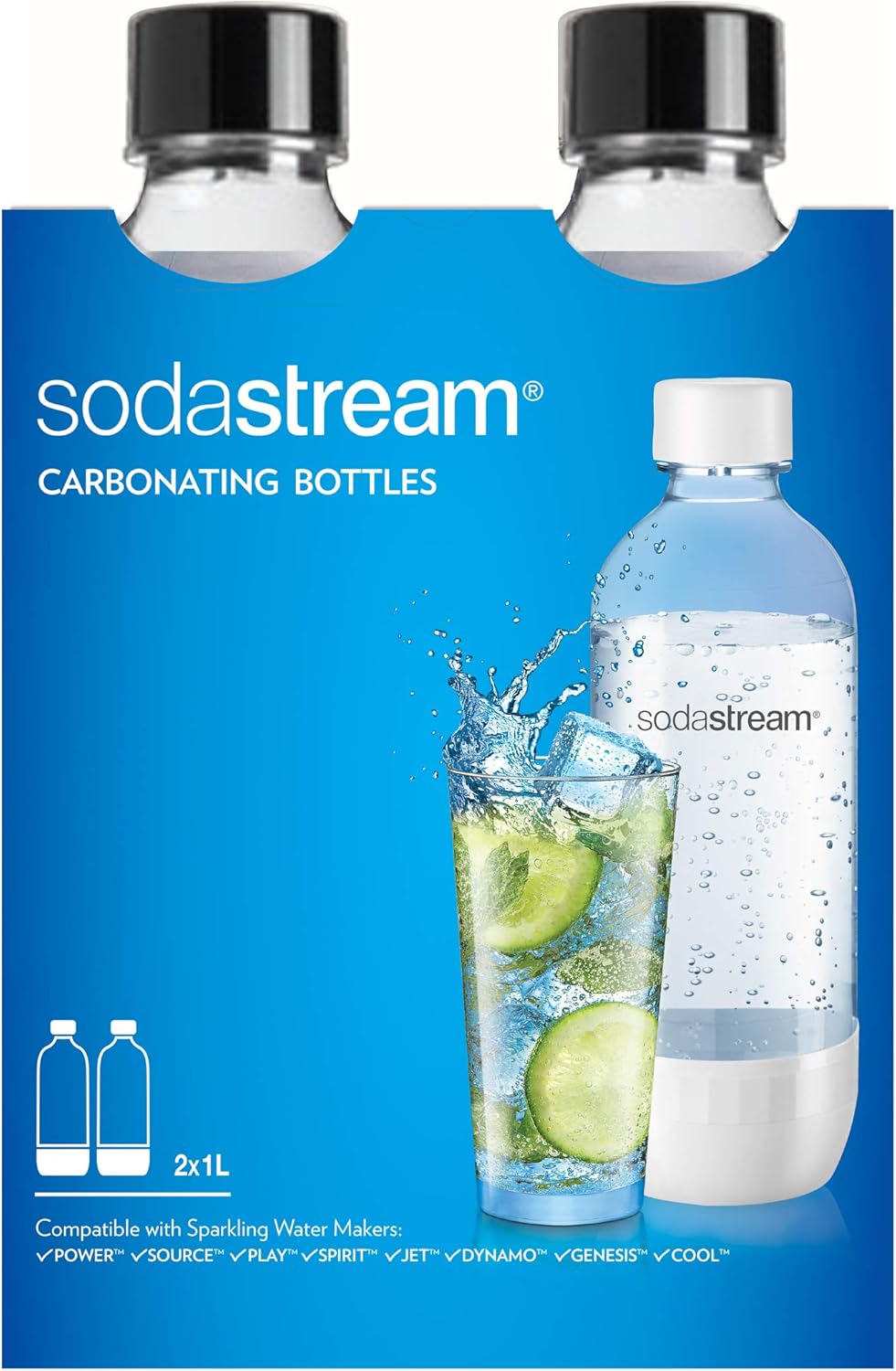 SodaStream Classic Dishwasher Safe 1L Carbonating Bottle, Pack of 2 (Black)-0