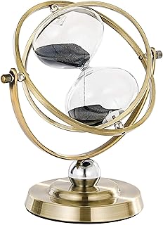 SuLiao Large Brass Hourglass Timer 60 Minutes, Antique Rotating Black Sand Clock, Vintage Reloj De Arena, Metal Sand Watch 60 Min, Unity 1 Hour Glass Sandglass for Gifts, Home, Desk, Office Decor