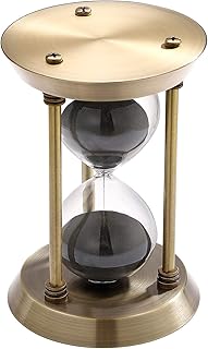 SuLiao Vintage 60 Minute Hourglass Sand Timer, Brass Black Sand Clock Stand, Unique Metal Sand Watch 60 Min, Antique Large 1 Hour Glass Sandglass for Home, Desk, Office Decorative