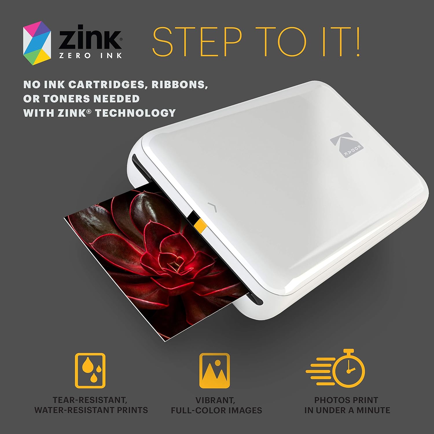 KODAK Step Instant Smartphone Photo Printer - Portable Mini Color Wireless Mobile Printer - Zink 2x3” Sticky-Back Photos - Bluetooth Compatible with iOS & Android Devices - Fun Editing App - White-3