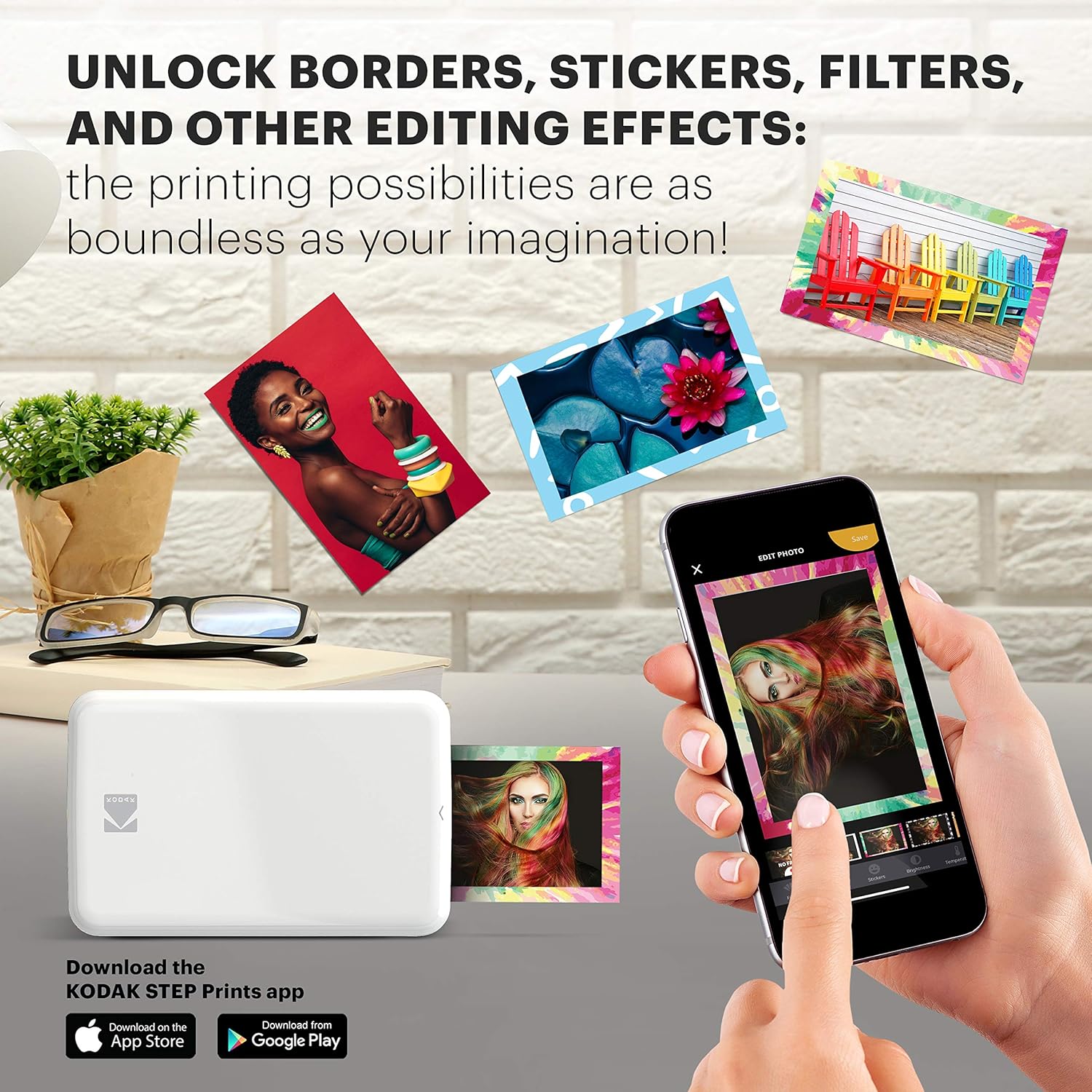 KODAK Step Instant Smartphone Photo Printer - Portable Mini Color Wireless Mobile Printer - Zink 2x3” Sticky-Back Photos - Bluetooth Compatible with iOS & Android Devices - Fun Editing App - White-4