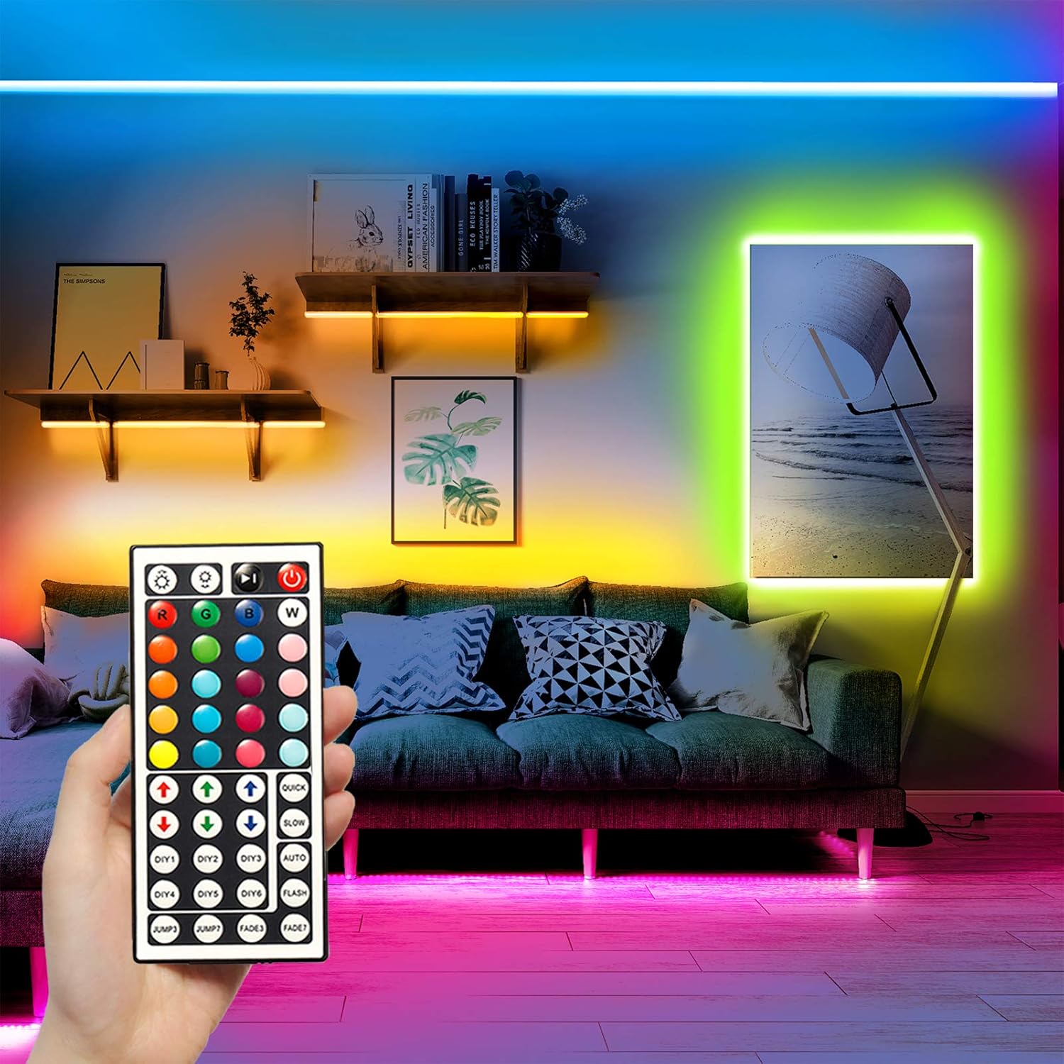 DAYBETTER Led Lights 2 Ports 44 Key Remote Control, Dimmer for Led Strip Lights, 4 Pin Output Remote Controller for Led Strips 12 24V DC Led Tape Light-1