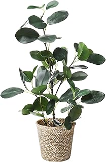 SAROSORA Artificial Ficus Tree Fake Plants in Weaved Pot 20" Height for Living Room Decor Indoor Home Office Ins Style (Green, 1)