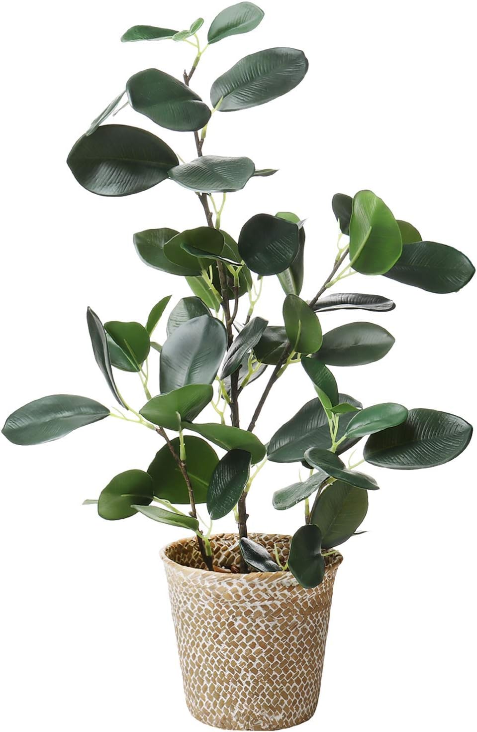 SAROSORA Artificial Ficus Tree Fake Plants in Weaved Pot 20" Height for Living Room Decor Indoor Home Office Ins Style (Green, 1)-0