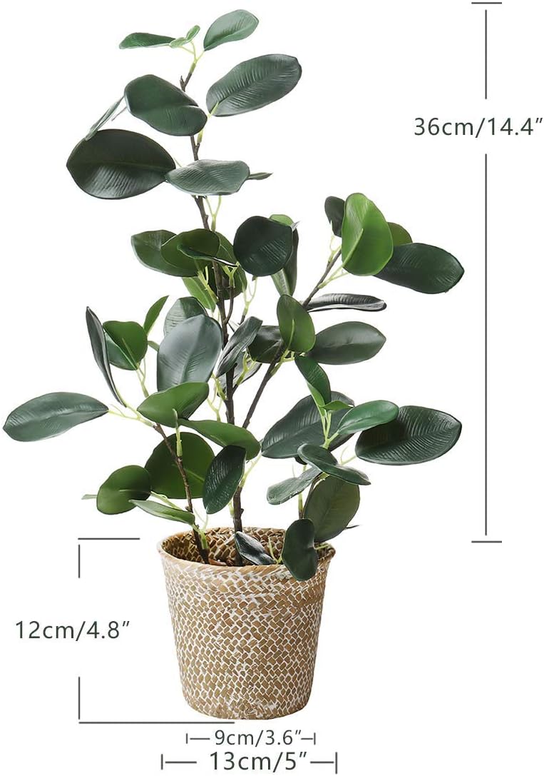 SAROSORA Artificial Ficus Tree Fake Plants in Weaved Pot 20" Height for Living Room Decor Indoor Home Office Ins Style (Green, 1)-3