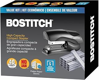 Bostitch Stapler with Staples Value Pack Set, Heavy Duty Stand Up Stapler, Black, 40 Sheet Capacity with 5000 Staples, Small Stapler Size, Fits Into The Palm of Your Hand (B175-BLK -VP)